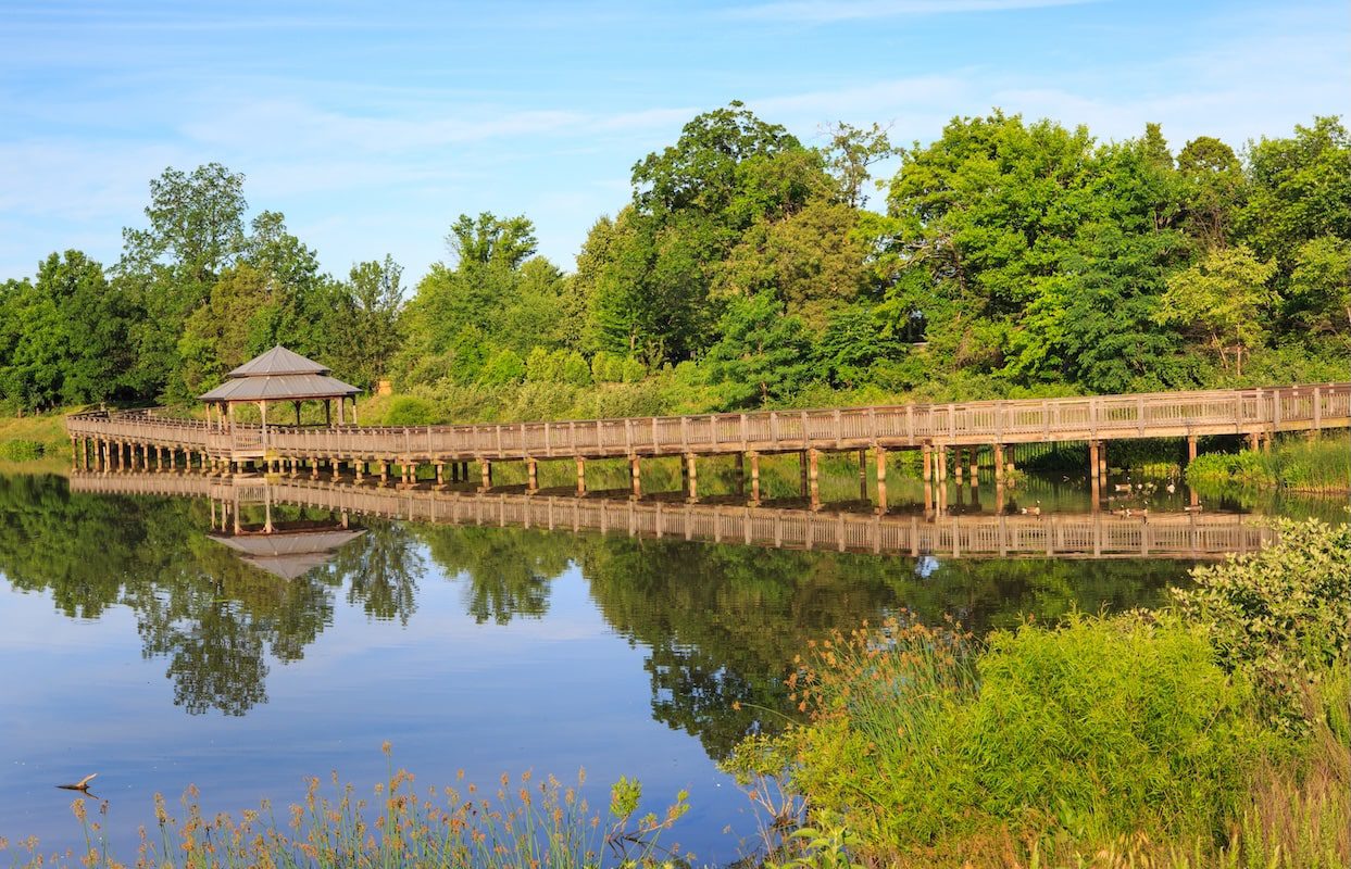 Boardwalk and gazebo at Arrowbrook Park in the Dulles Technology Corridor, Herndon, Virginia